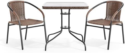 Flash Furniture Lila 3-Piece 28" Square Indoor/Outdoor Patio Table and C...
