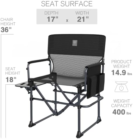 EVER ADVANCED Camping Directors' Chair with Side Table, Portable Folding ...
