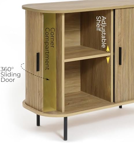 LuxenHome 35” Oak Sideboard Buffet Cabinet with Storage, Accent Cabinet