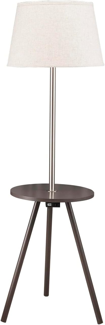 57" Round Sofa Side Table W/Lamp and Power Station 1.56/9.9 Metal Chargi...