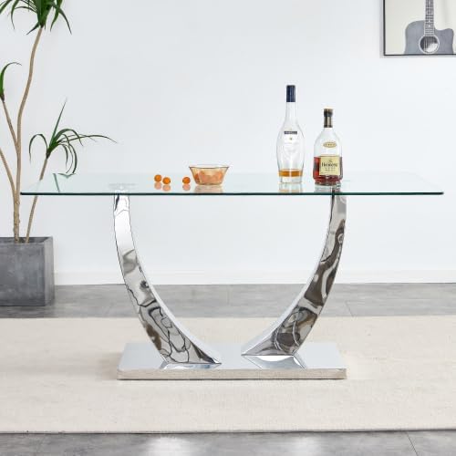 Modern Silver Dining Table, 63" Dining Room Table for 4-6 with Heavy Dut...