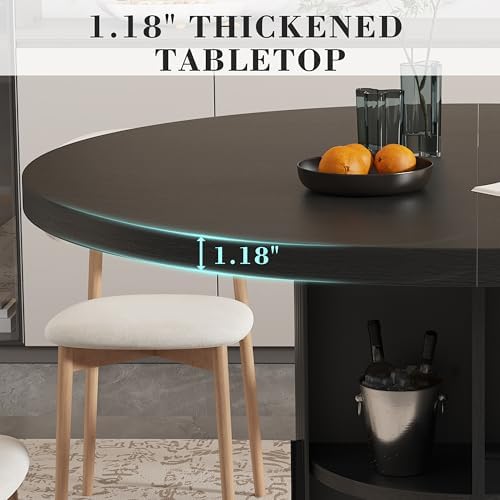 35.5'' Round Pedestal Dining Table, 2-4 Modern Fluted Dining Room Kit...