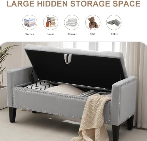 Velvet Storage Ottoman Bench, 46'' Upholstered Button Tufted End of B...