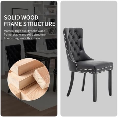 Leather Dining Chairs Set of 6, Upholstered Dining Room Chairs with Nailhead ...
