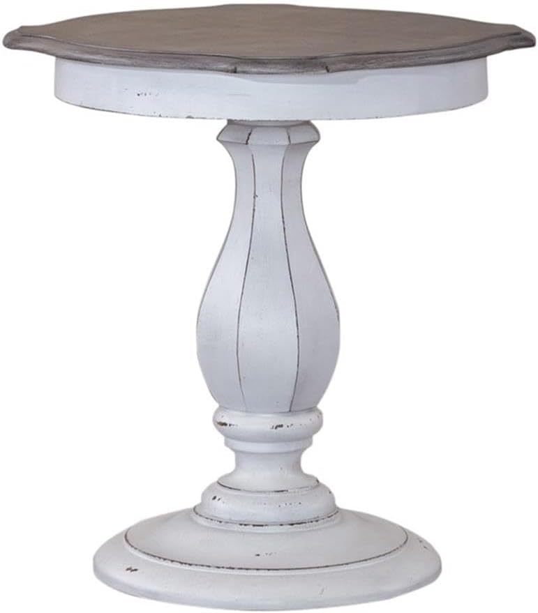 Pemberly Row Round Accent Table, Antique White Finish with Weathered Brown To...