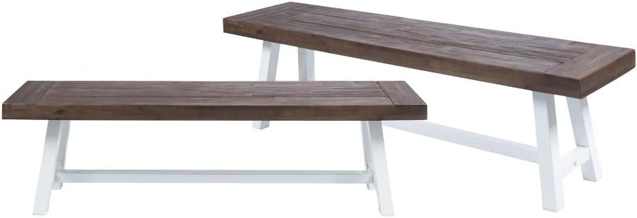 Saiveina Outdoor Carlisle Benches, Sandblasted Dark Brown + White(Set of 2)