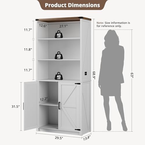 HWB Farmhouse 5-Tier Bookshelf with Doors and 3-Color LED Lights