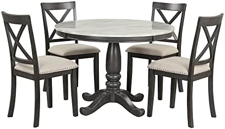 LUMISOL Round Dining Table Set for 4, Faux Marble Kitchen Table Set with 4 Up...