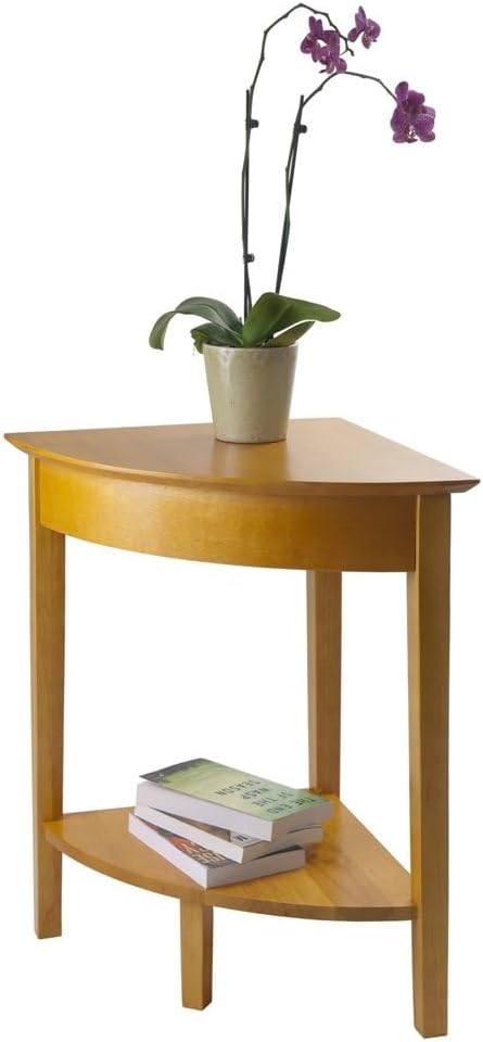 Furnifact Corner Desk/Table, Triangle Shape, Single Lower Shelf, Solid Wood, ...