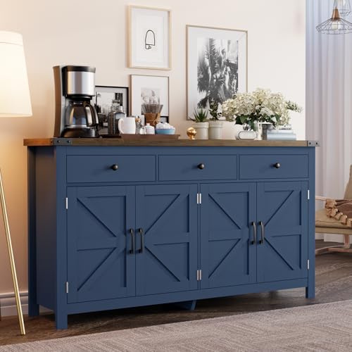 VVFLU 63" Sideboard Buffet Cabinet with Storage, Coffee Bar with 3 Drawe...
