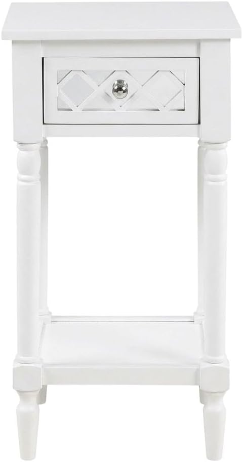 White 1 Drawer Accent Table with Shelf, Traditional Transitional Style, Durab...