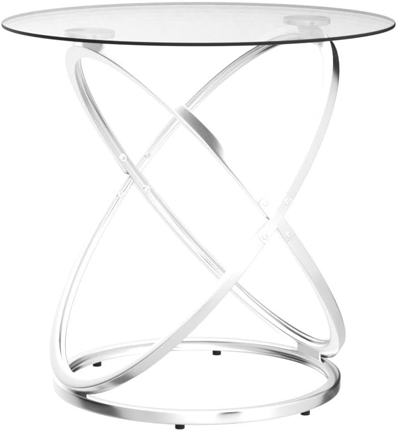 OIOG Glass Round End Table, Modern Contemporary Side Table for Small Space wi...