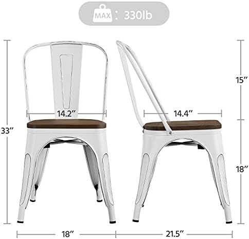 Yaheetech Metal Dining Chairs Set of 4, Stackable Kitchen Chairs, White