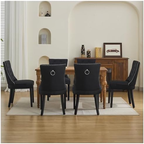 Dining Chairs Set of 6, Modern Kitchen Chairs with Back, Black