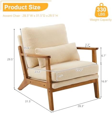 Karl home Mid-Century Lounge Accent Chair, Khaki | Wide Curved Armrest, Teddy...