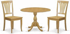 East West Furniture DMAV3-OAK-W 3 Piece Kitchen Table Set for Small Spaces Contains a Round Dining Room Table with Dropleaf and 2 Dining Chairs, 42x42 Inch, Oak
