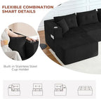 73" Loveseat Modular Sectional Sofa, Oversized 2-Seater Boneless Tufted Cloud Couch with Cup Holder, Corduroy Upholstery Small Couches for Living Room, No Assembly Black