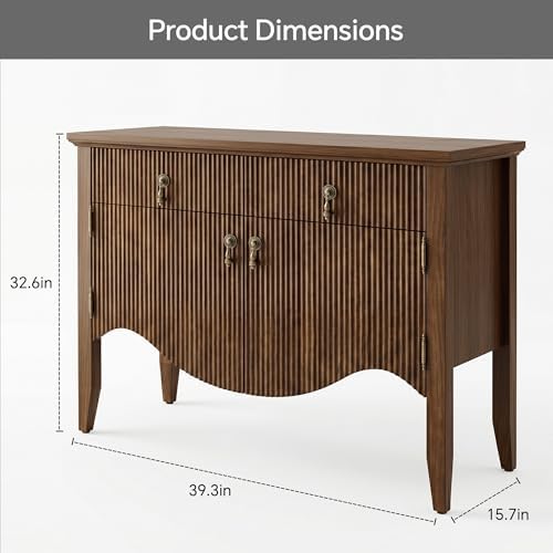 FUSUNBAO 40" Fluted Buffet Cabinet, Sideboard Credenza with Drawer,Walnut