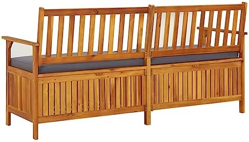Solid Acacia Wood Storage Bench, 67 Inch Large Outdoor Patio Seating with Thi...