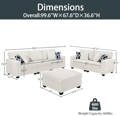 Legend Vansen Oversized Modular Sectional Sofa,U/L‑Shaped Reversible Couch with Ottoman,Deep Seat Plush Polyester Sofa for Living Room,6‑Seater,Cream