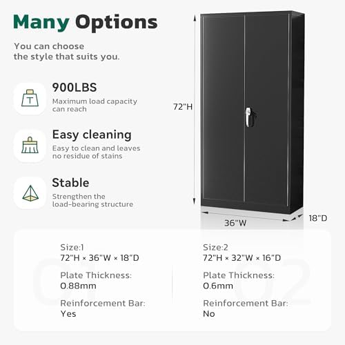 Greenvelly 72" H Metal Storage Cabinet, 36" W x 18" D Black Me...