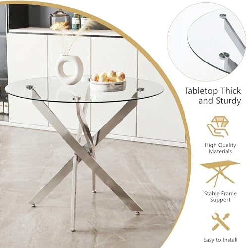 5 Piece Glass Dining Table Set for 4, Modern Tempered Glass Top Kitchen Table...