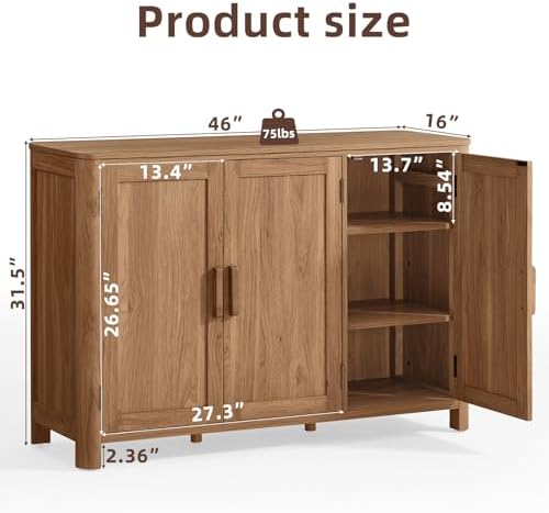 Joaxswe Sideboard Buffet Cabinet with Storage, 46" Arc-Shaped Credenza
