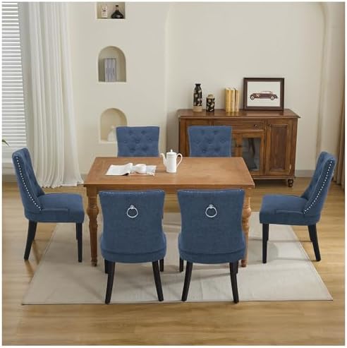 Dining Chairs Set of 4, Modern Kitchen Chairs with Back, Dark Blue