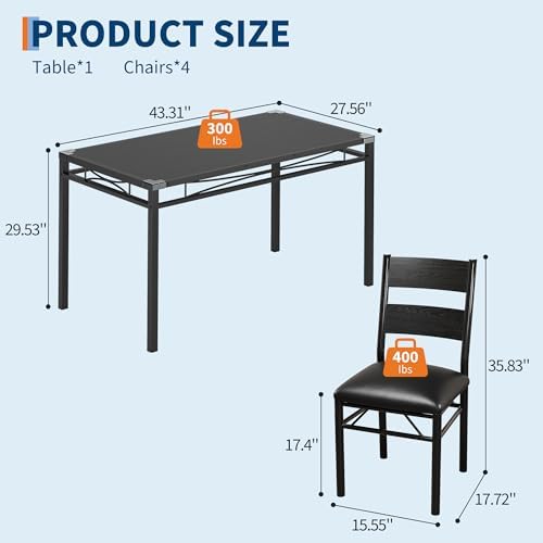 IDEALHOUSE Wood Dining Table Set for 4 with Corner Protector, Kitchen Table C...