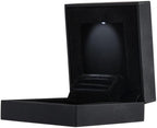 Allure - Slim Ring Box With LED Light, Square Shaped Elegant Flat Diamond Ring Case, Small, Black Velvet Interior Jewelry Display Gift Box For Unique Proposal, Engagement Or Wedding.