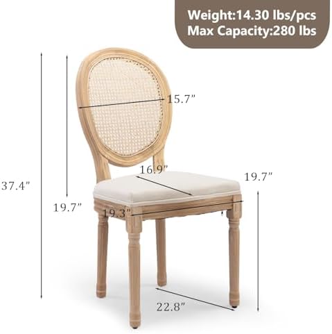 French Country Dining Chairs, Beige Rattan, Set of 6