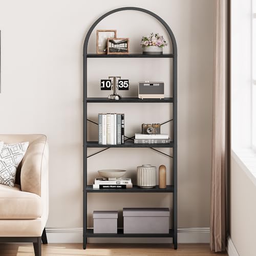 IDEALHOUSE Bookshelf 5 Tier Bookcase Arched Display Racks Tall Standing Books...