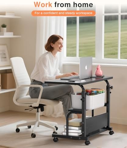 QZMDSM Portable Rolling Desk on Wheels Adjustable Height Desks for Small Spac...