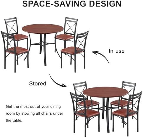 VECELO 5 Piece Dining Table Set for 4 with Chairs, Wood Grain Tabletop, Small...