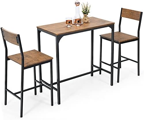 GIANTEX 3 Piece Pub Table Set, Bar Table and Chairs Set of 2, Kitchen Counter...