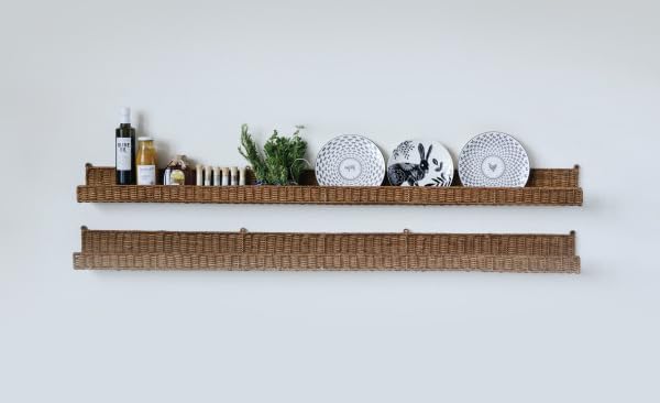 Creative Co-Op Handwoven Rattan Wall Shelf with Front Ledge, Natural Finish
