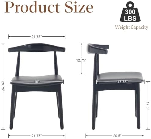 ROCITY Black Dining Chairs Set of 4 Leather Kitchen Chairs with Wood Legs and...