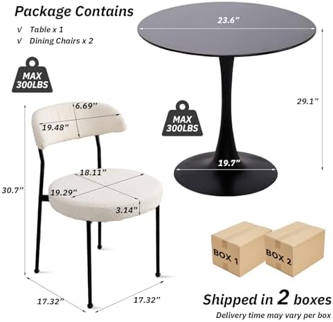 24" Small Round Kitchen Table Set for 2 with Velvet Upholstered Chairs