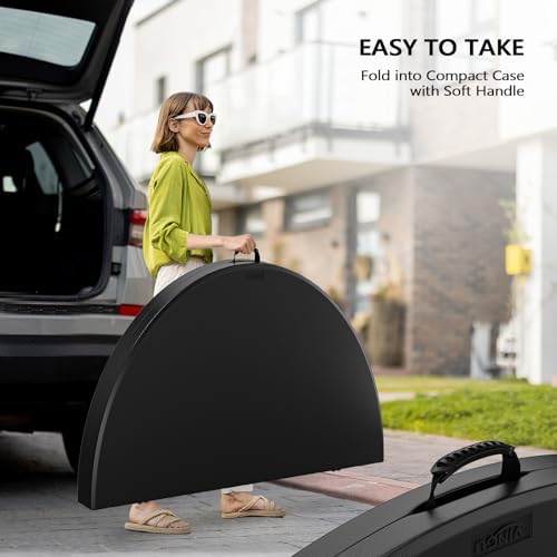 VINGLI Black 48" Round Bi-Folding Commercial Table, 4 Feet Portable Plas...