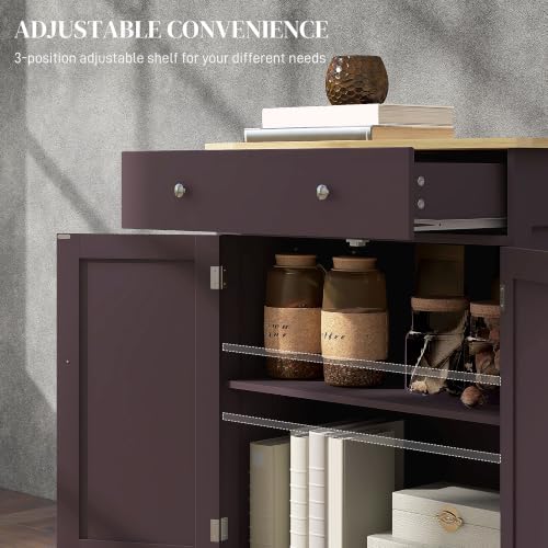 HOMCOM Sideboard Buffet Cabinet Solid Wood Countertop Coffee