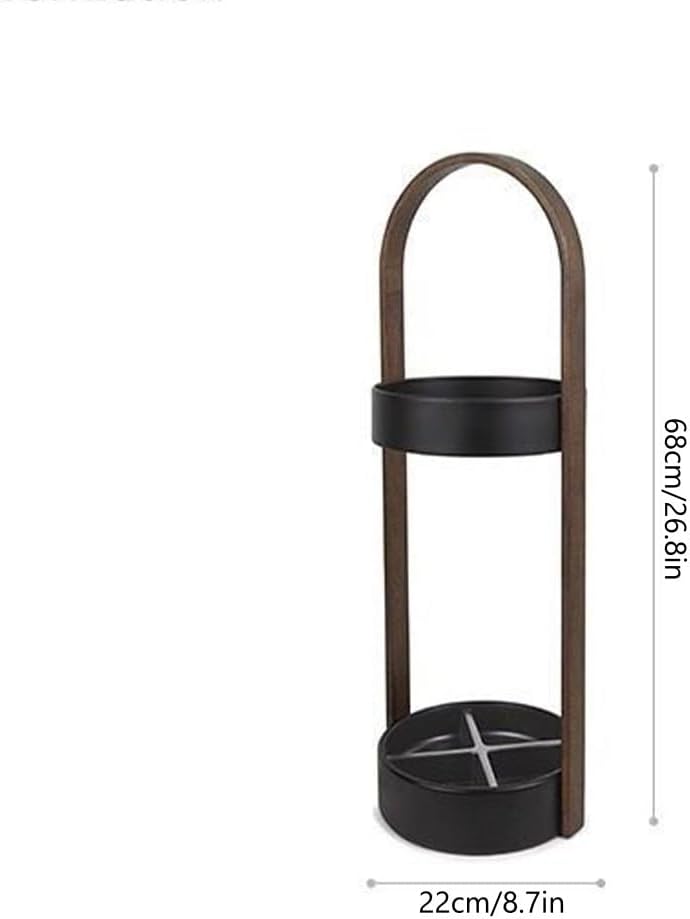 Metal Umbrella Stand, Wood Grain Umbrella Holder with Hooks(Black) | Space-Saving Umbrella Storage for Entryway or Hallway, Modern Indoor Umbrella Rack with Wooden Armrests
