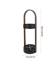 Metal Umbrella Stand, Wood Grain Umbrella Holder with Hooks(Black) | Space-Saving Umbrella Storage for Entryway or Hallway, Modern Indoor Umbrella Rack with Wooden Armrests