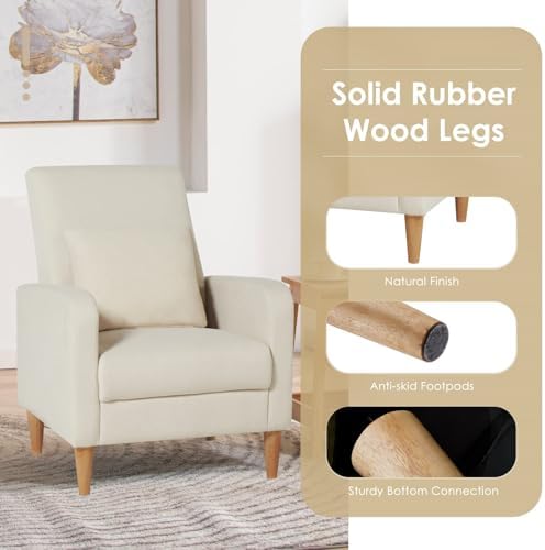 COLAMY Mid-Century Modern Upholstered Accent Chair with Back Pillow & Sol...