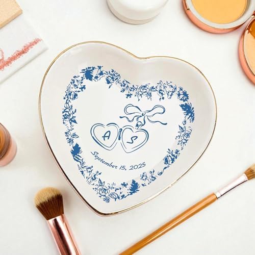 Custom Ceramic Ring Dish, Jewelry Tray, Personalized Trinket Jewelry Dish For Rings Earrings Necklaces Bracelet, Monogrammed Gifts For Women, Friends, Mother, Birthday Engagement and Christmas Gift