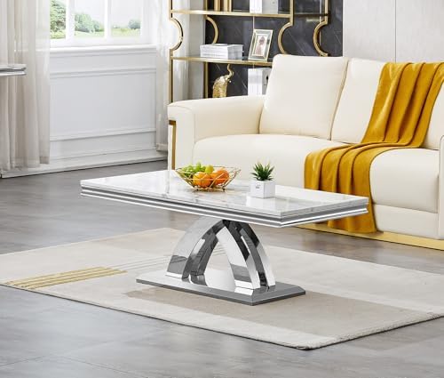 HomVent 4 Pieces Faux Marble Living Room Table Set for Living Room | Faux Mar...
