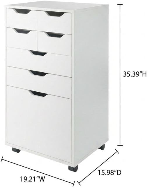 Furnifact White Tall Mobile Storage Cabinet, Multi-Storage Rolling Pantry, Co...
