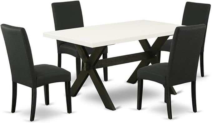 East West Furniture X626DR124-5 5 Piece Dining Room Furniture Set Includes a Rectangle Dining Table with X-Legs and 4 Black Color Linen Fabric Upholstered Chairs, 36x60 Inch, Multi-Color