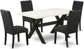 East West Furniture X626DR124-5 5 Piece Dining Room Furniture Set Includes a Rectangle Dining Table with X-Legs and 4 Black Color Linen Fabric Upholstered Chairs, 36x60 Inch, Multi-Color