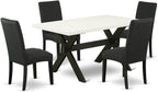 East West Furniture X626DR124-5 5 Piece Dining Room Furniture Set Includes a Rectangle Dining Table with X-Legs and 4 Black Color Linen Fabric Upholstered Chairs, 36x60 Inch, Multi-Color