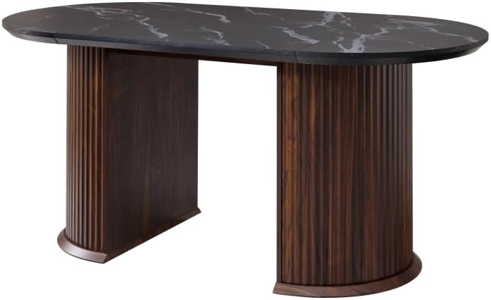 T4TREAM Fluted 63" Oval Dining Table for Kitchen Living Room, Walnut&amp...
